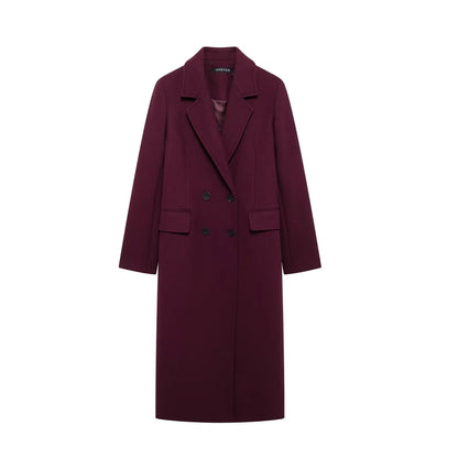 Abrigo Stephanie – Elegante chaqueta de invierno larga color burdeos.