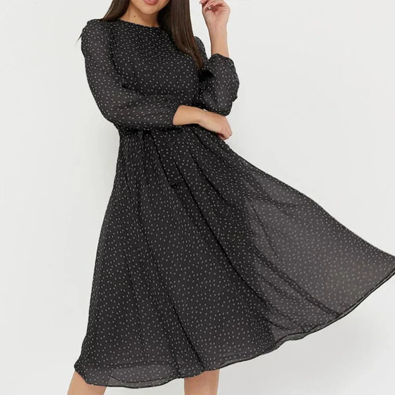 Delfie – Vestido Midi de Lunares Fluidos