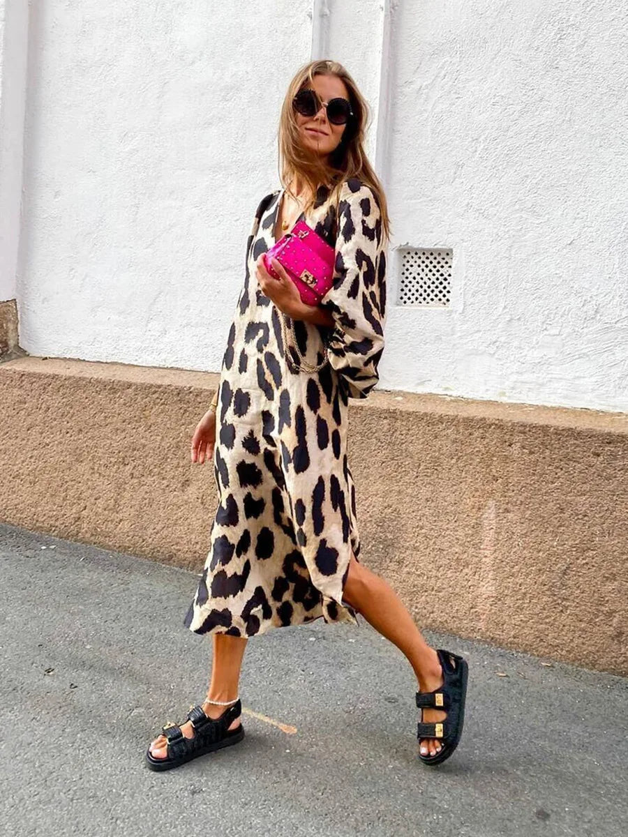 Zarina | Vestido Maxi de Viscosa con Estampado de Leopardo