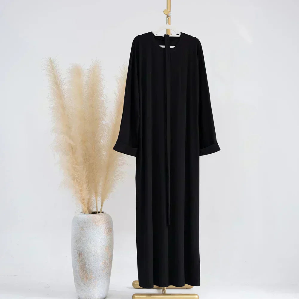 Ariane - Abaya Elegante de Punto con Cinturón y Bolsillos Laterales
