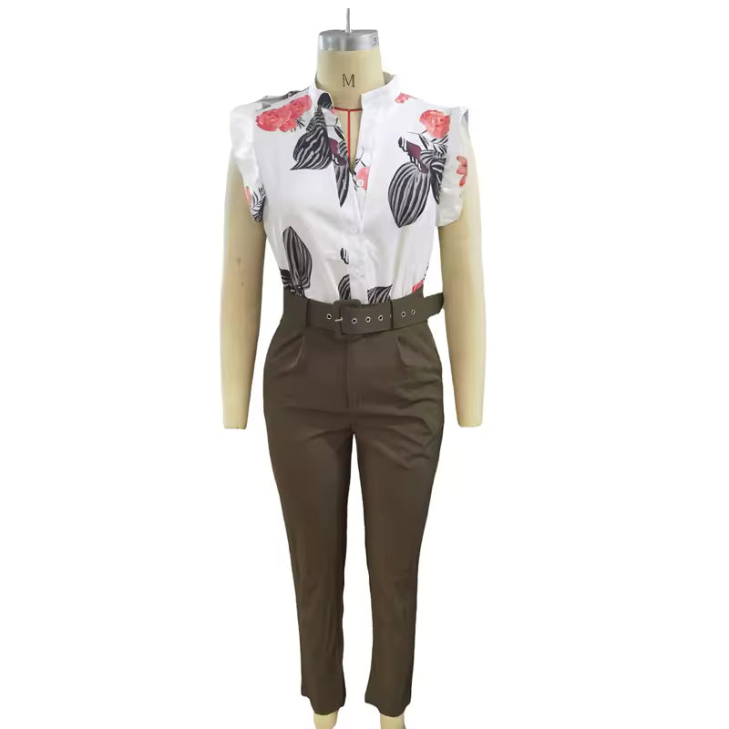 Rainie - Conjunto Elegante con Mangas con Volantes