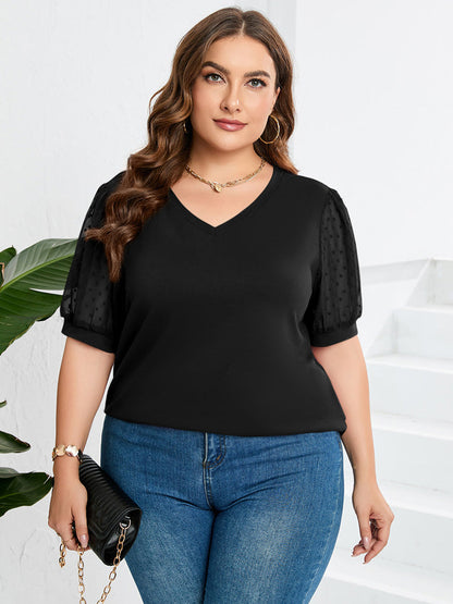 Rema – Top de Cuello en V con Mangas Transparentes