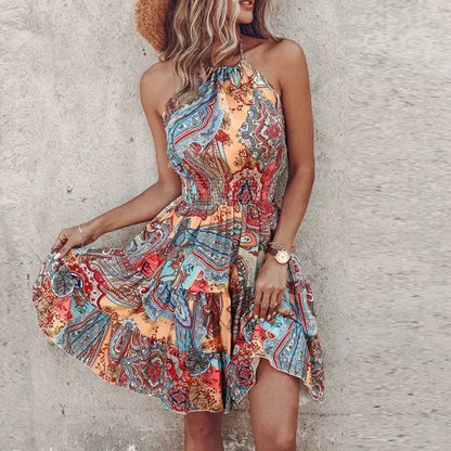 KORA – VESTIDO MIDI BOHEMIO COLORIDO CON ESCOTE EN V