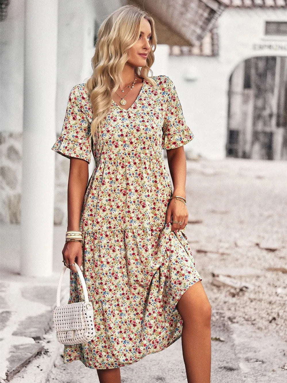 Layla™ - Elegante Vestido Impreso con Escote en V