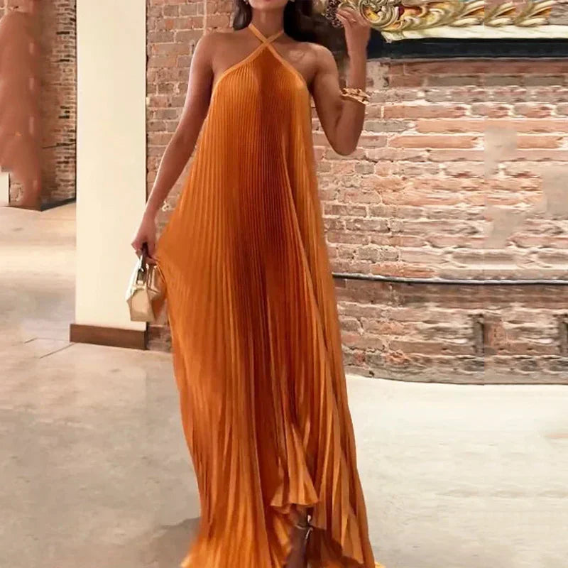 Mira - Vestido largo de halter con pliegues chic