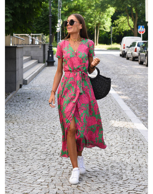 Alina – Vestido Midi Envolvente Floral