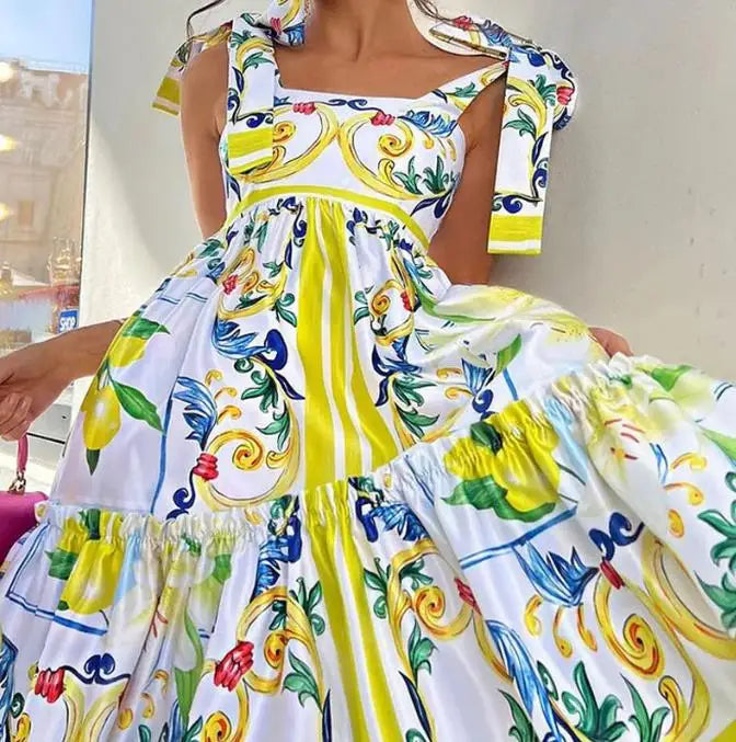 Vestido Maxi Floral con Cordones Serena