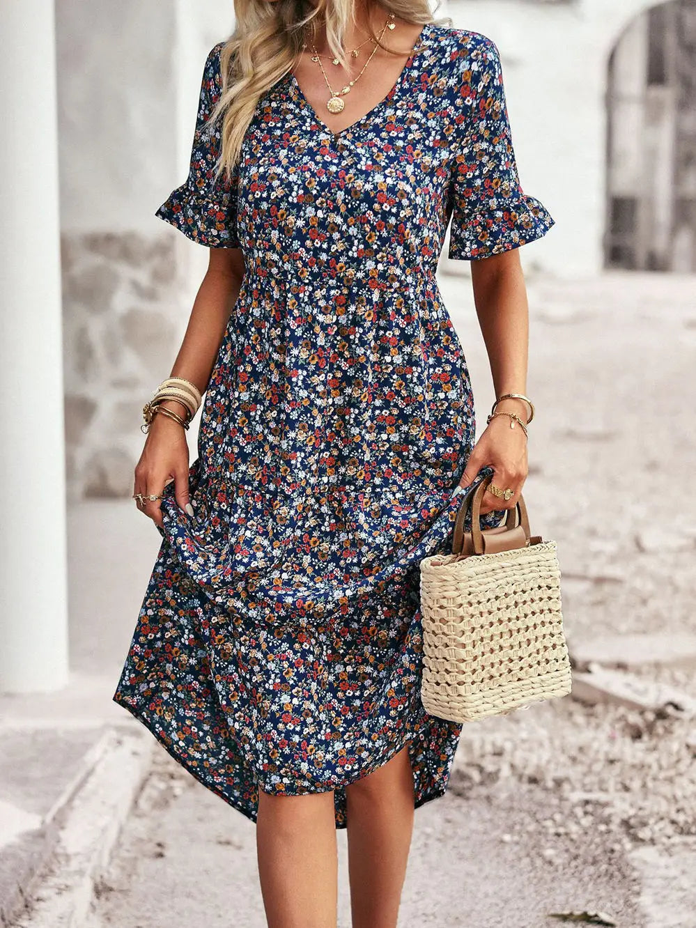 Layla™ - Vestido Impreso Elegante con Escote en V