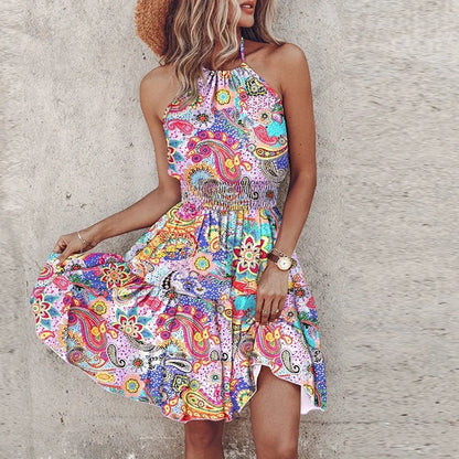 KORA – VESTIDO MIDI BOHEMIO COLORIDO CON ESCOTE EN V