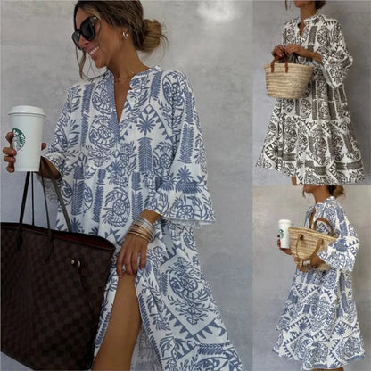 Adeline | Vestido de Falda A-Line con Escote en V Impreso