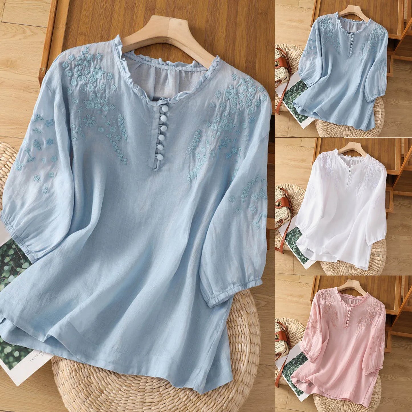 Evelyn – Blusa Bordada con Botones en la Parte Frontal