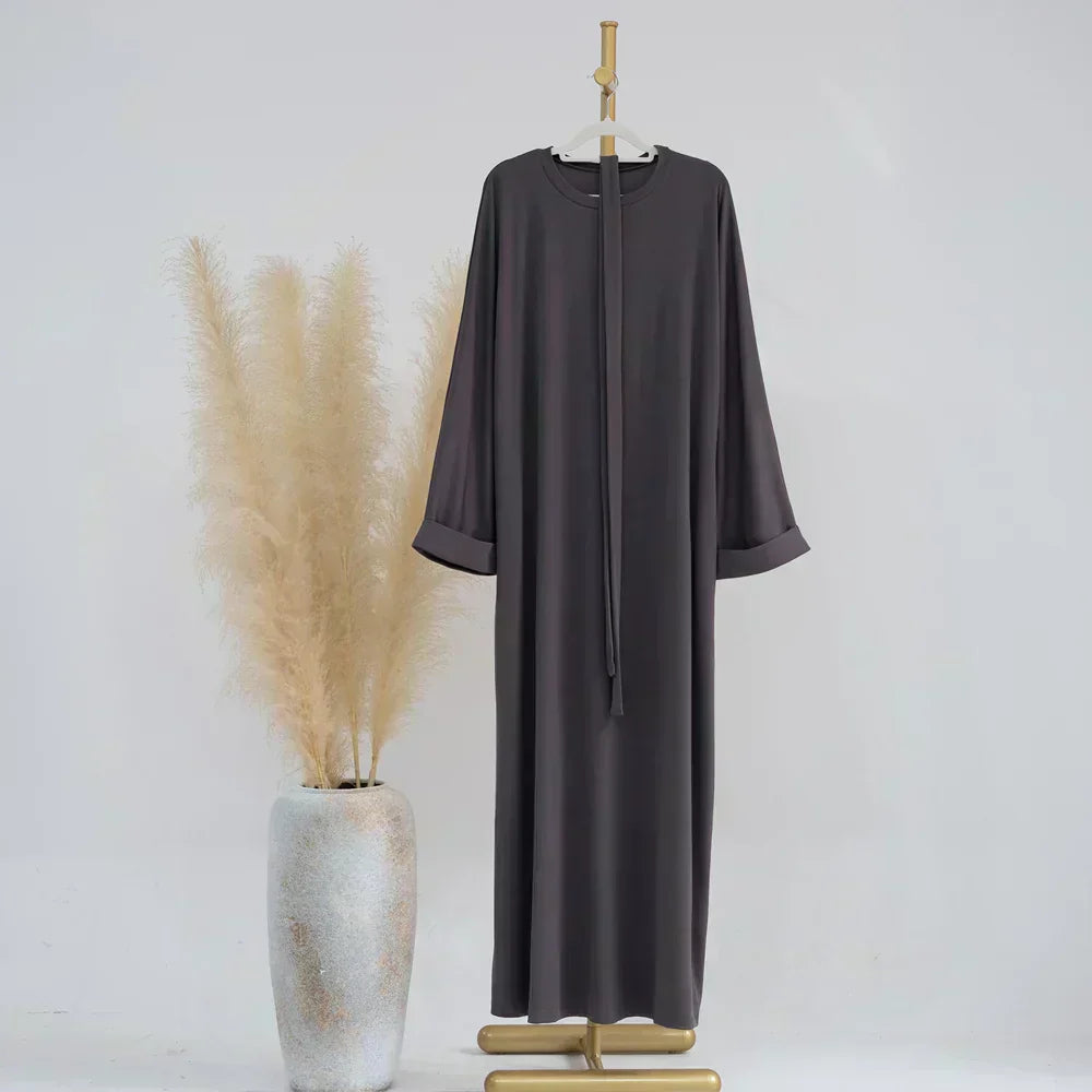 Ariane - Abaya Elegante de Punto con Cinturón y Bolsillos Laterales