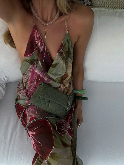 Alouette - Vestido Floral Impreso Sin Espalda con Abertura Lateral