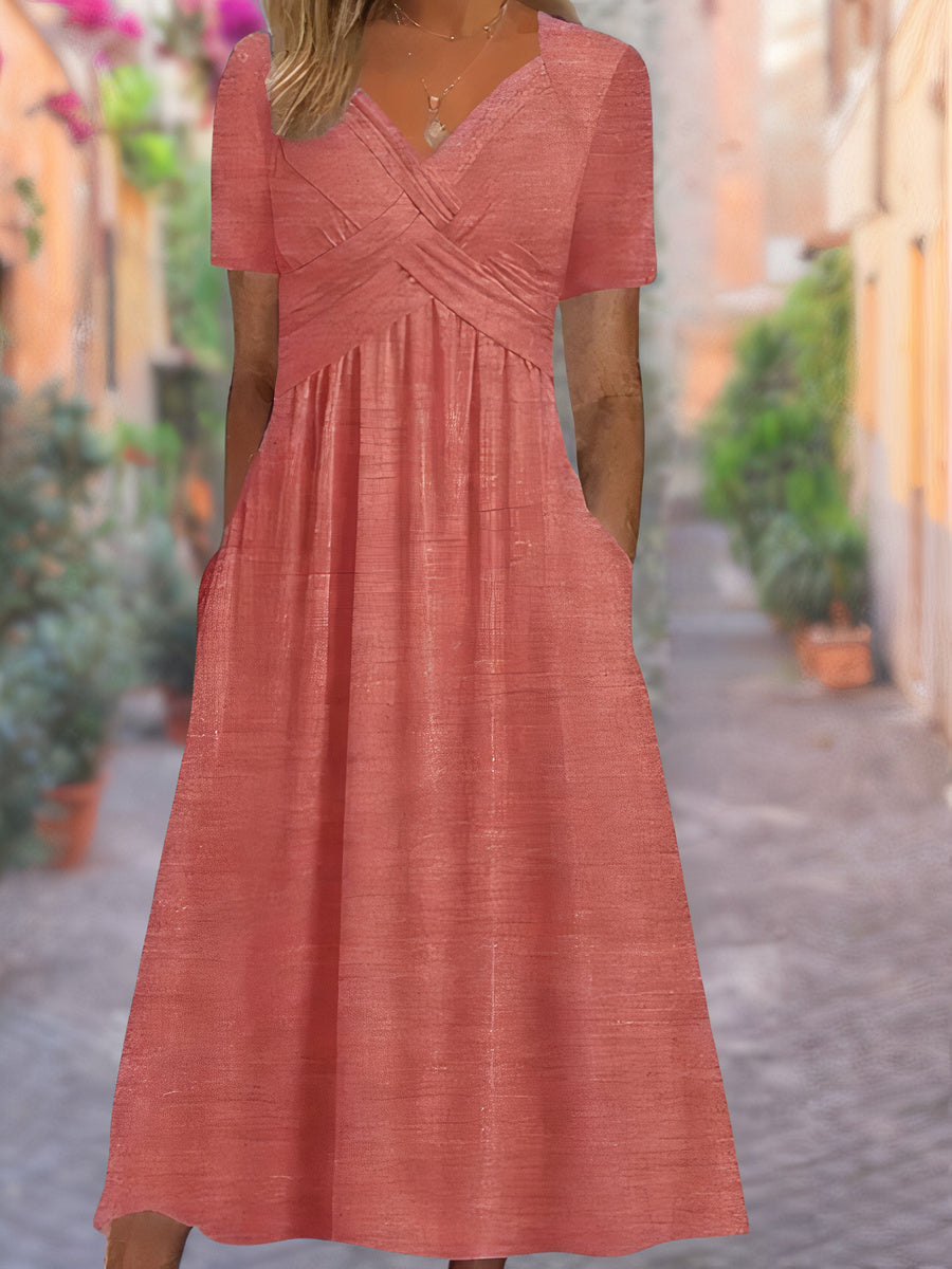 Cora - Vestido de V-Cuello con Bolsillos para Mujeres