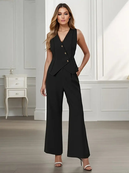 Conjunto de Dama de Dos Piezas con Chaleco Sin Mangas y Pantalones de Pierna Ancha