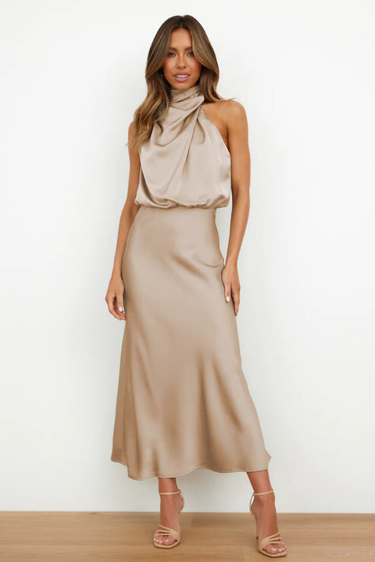Elise | Vestido Halter de Satén Elegante – Gracioso y Chic