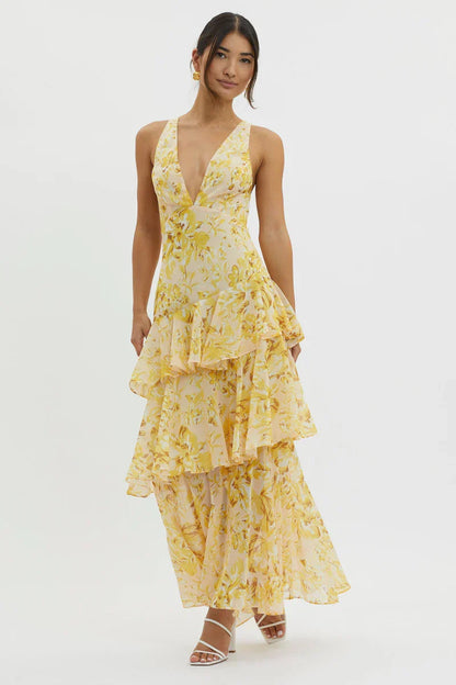 Lisa | Vestido Midi Floral Coral – Elegancia Fluida y Romántica