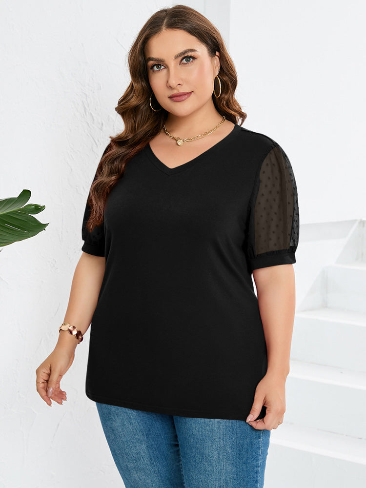 Rema – Top de Cuello en V con Mangas Transparentes