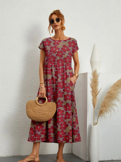 Hannah™ - Vestido impreso elegante de cuello redondo con bolsillos