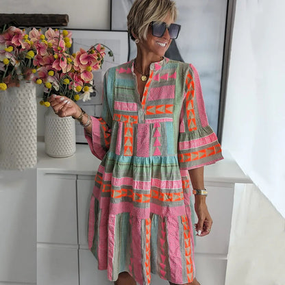 Ava - Vestido de Verano de Algodón y Cáñamo con Escote en V Chic