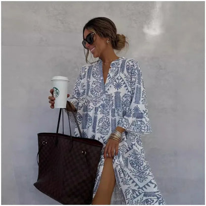 Adeline | Vestido de Falda A-Line con Escote en V Impreso