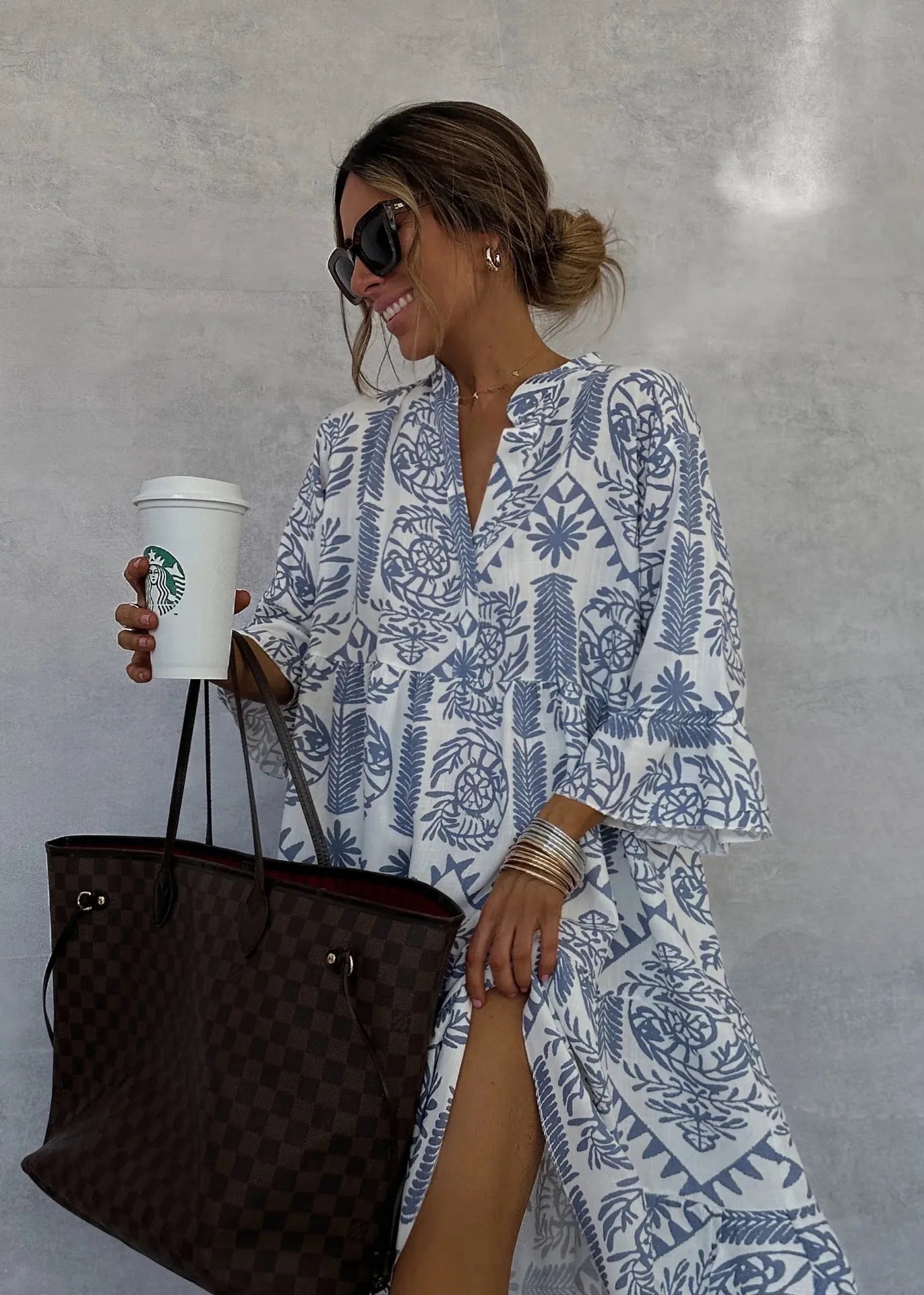 Adeline | Vestido de Falda A-Line con Escote en V Impreso