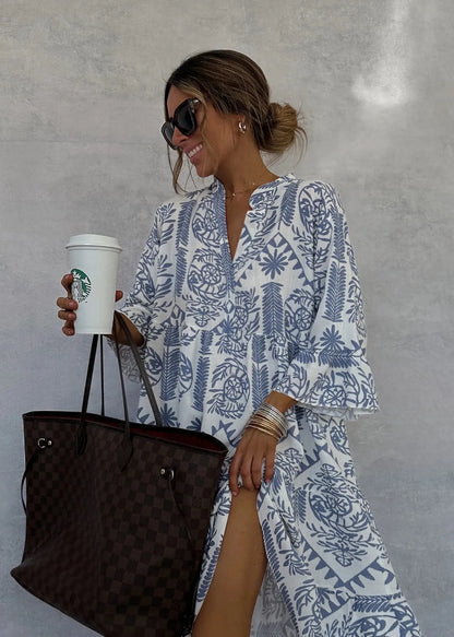 Adeline | Vestido de Falda A-Line con Escote en V Impreso