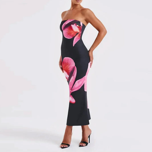 Cardo - Vestido Bodycon Off-Shoulder con Estampado de Flores Vintage