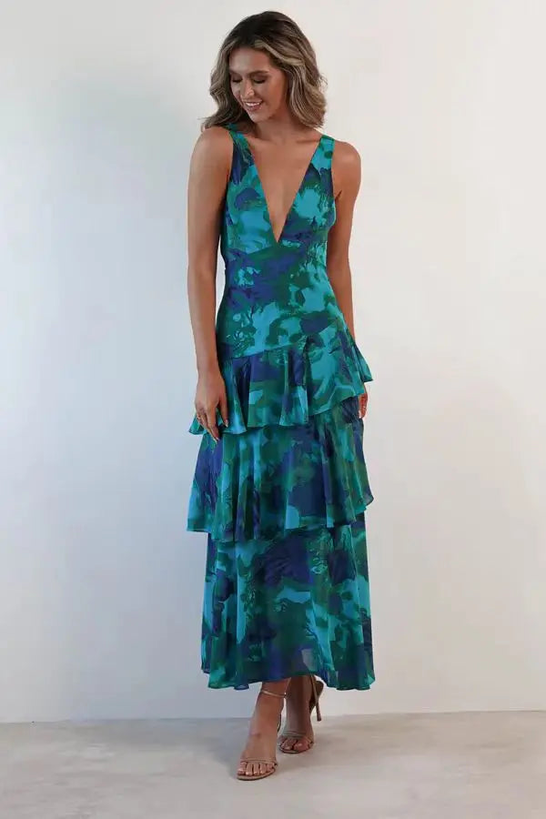 Lisa | Vestido Midi Floral Coral – Elegancia Fluida y Romántica