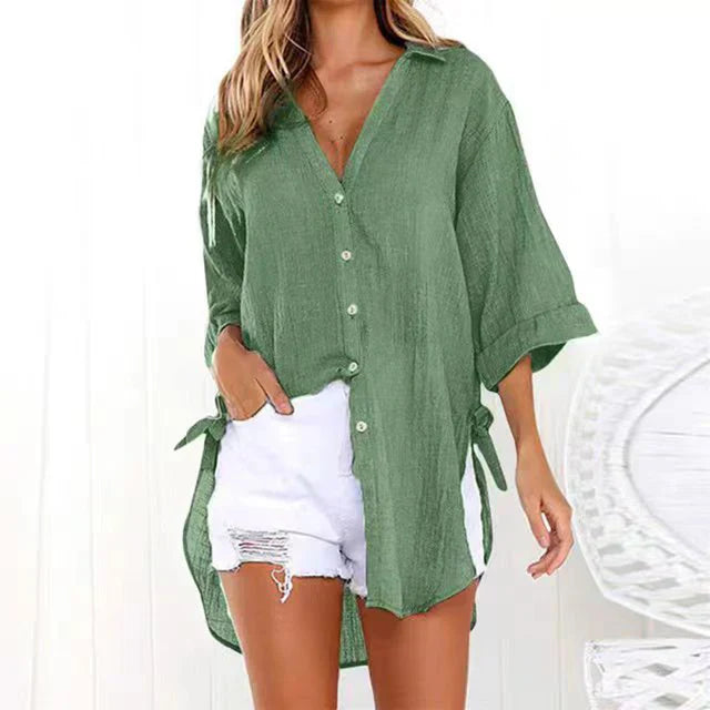 Camisa Larga con Lazos en los Lados