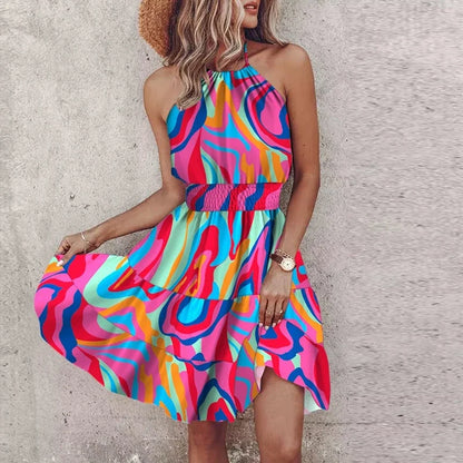 Loxley - Vestido Mini Impreso Irregular Sin Espalda