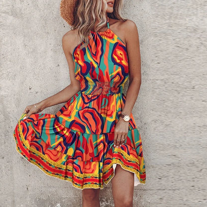 KORA – VESTIDO MIDI BOHEMIO COLORIDO CON ESCOTE EN V