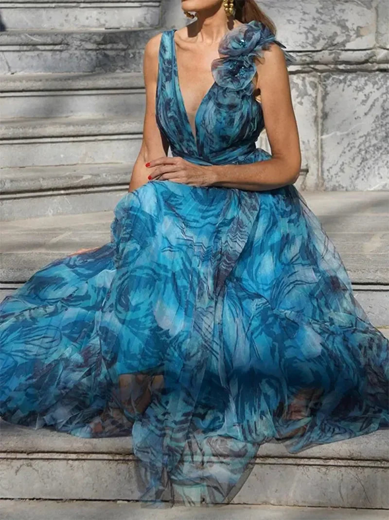 Léna | Vestido Maxi Azul Pavo Real