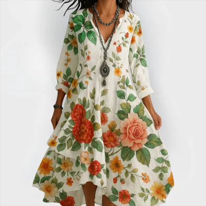 Shanae – Vestido Midi Elegante con Patrón Floral
