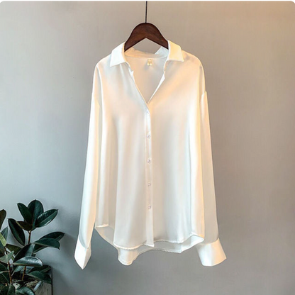 Olivia - Blusa de Satén Luxe de Manga Larga