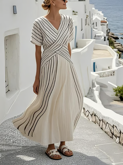 Vestido de lino elegante con cintura cruzada