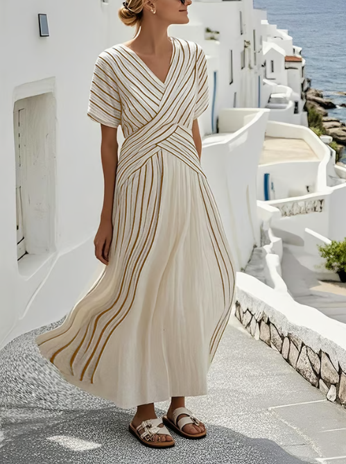 Vestido de lino elegante con cintura cruzada