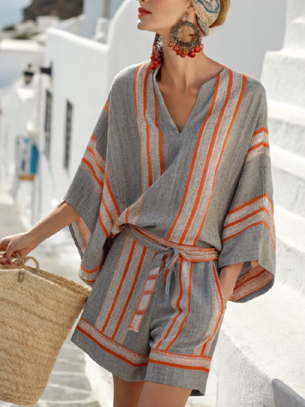 Conjunto corto de lino con un toque bohemio