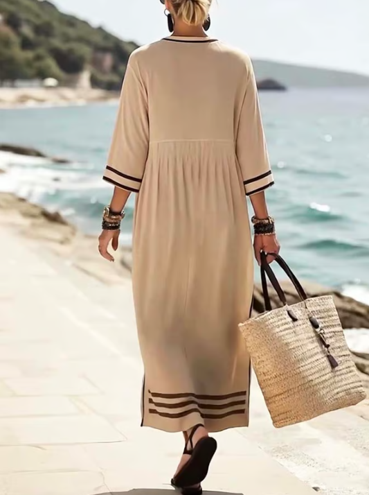 Vestido largo de lino con detalle contrastante