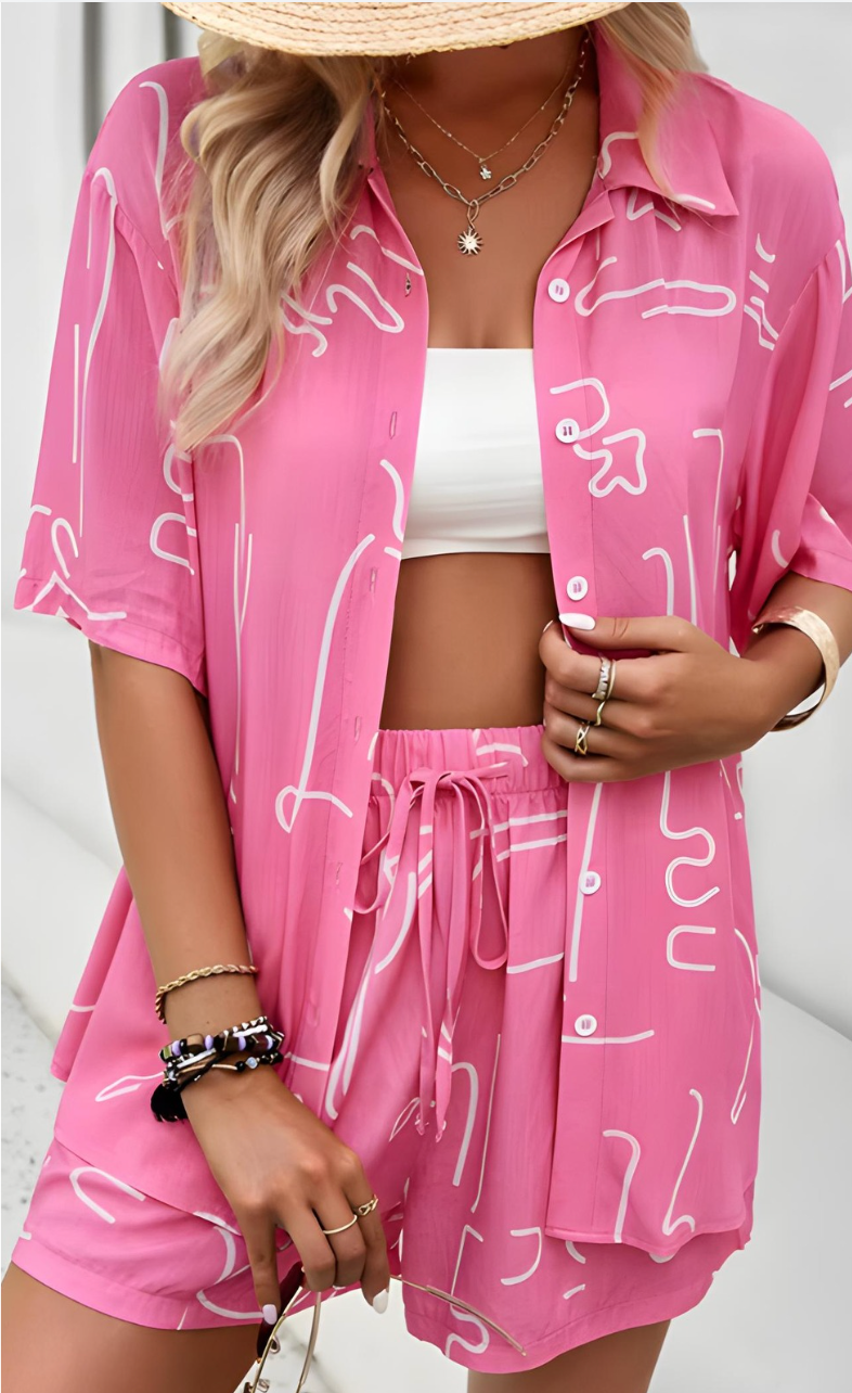YSARA – CONJUNTO DE CAMISA Y PANTALONES CORTOS CON ESTAMPADO FLORAL DE VERANO