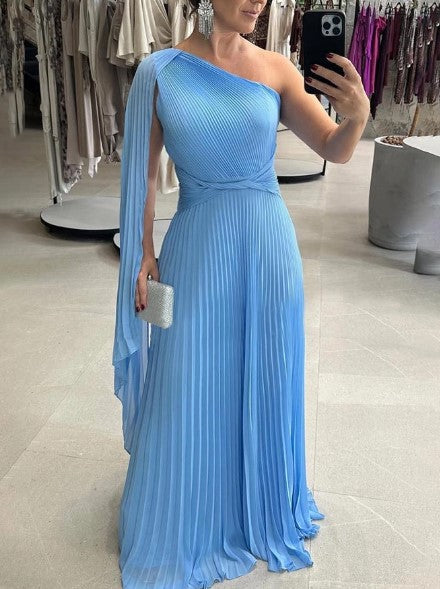 Dalila - Vestido Maxi Plisado con Hombros Descubiertos