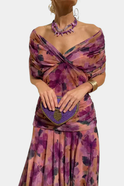 Alondra - Vestido largo con estampado floral de fantasía y escote en V