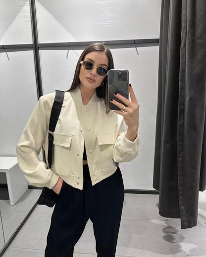 BELLA | Chaqueta Bomber de Manga Larga Corto