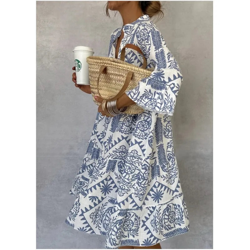 Adeline | Vestido de Falda A-Line con Escote en V Impreso