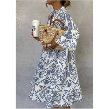 Adeline | Vestido de Falda A-Line con Escote en V Impreso