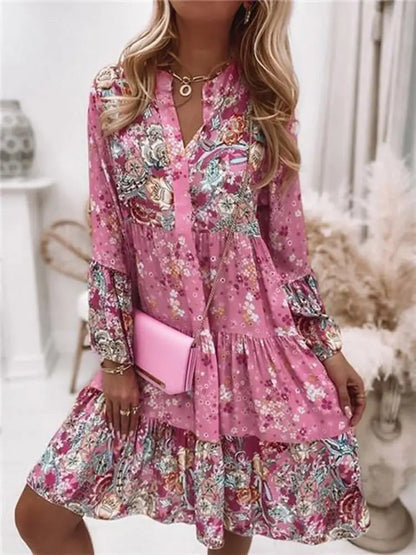 Helena - Vestido A-Line con Escote en V Floral