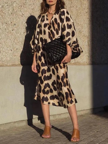Zarina | Vestido Maxi de Cuello en V con Estampado de Leopardo