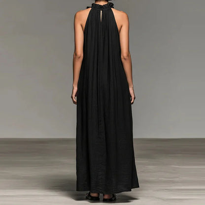 Vestido Largo Bohemio con Cuello Halter y Volantes