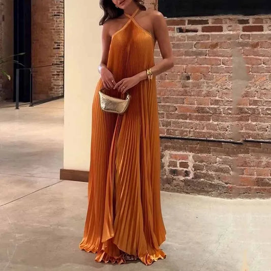 Mira - Vestido largo de halter con pliegues chic