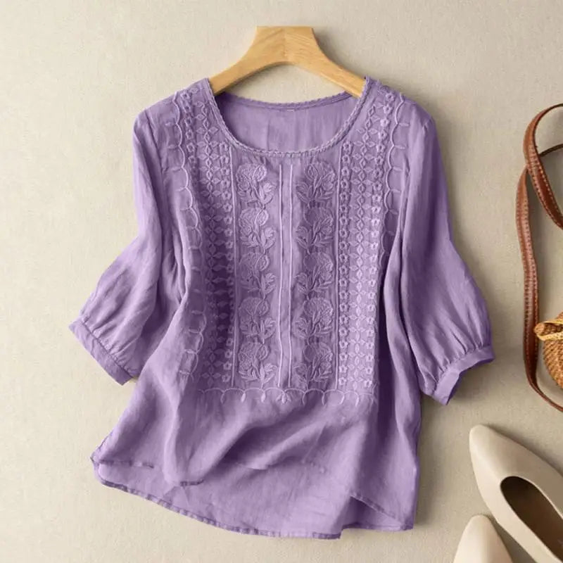 Aurora – Blusa Relajada Bordada (Algodón y Lino)
